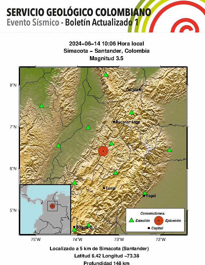 Sismo en Santander - crédito Servicio Geológico Colombiano