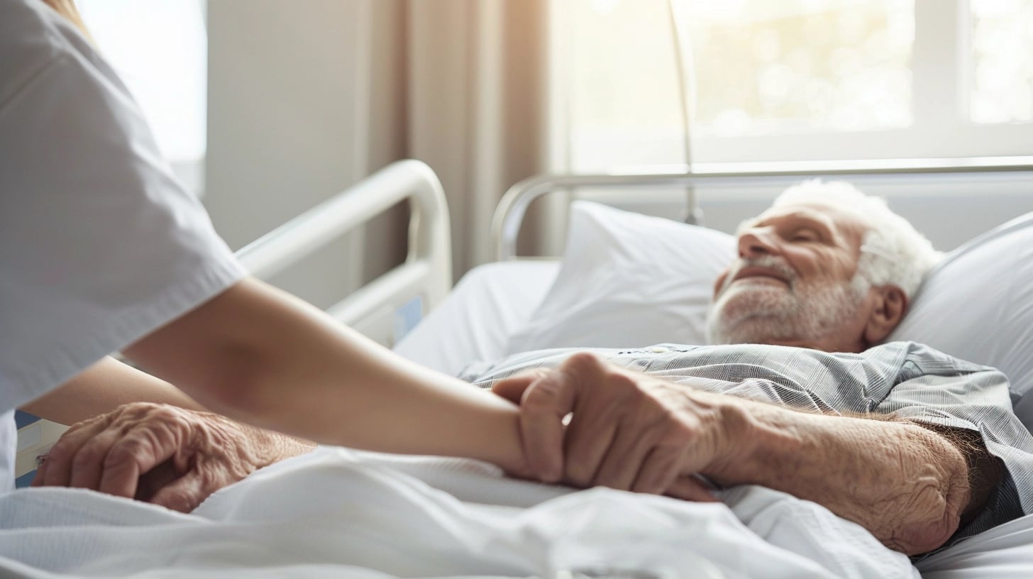 Abuelo paciente internado en hospital, recibiendo apoyo y cuidados de un profesional de la salud. La fotografía destaca la empatía y la conexión humana entre médico y paciente, fundamentales en el tratamiento y la recuperación de enfermedades. Palabras clave: paciente internado, profesional de la salud, empatía, conexión humana, tratamiento, recuperación, abuelo, cuidados médicos, apoyo emocional, hospital. (Imagen ilustrativa Infobae)