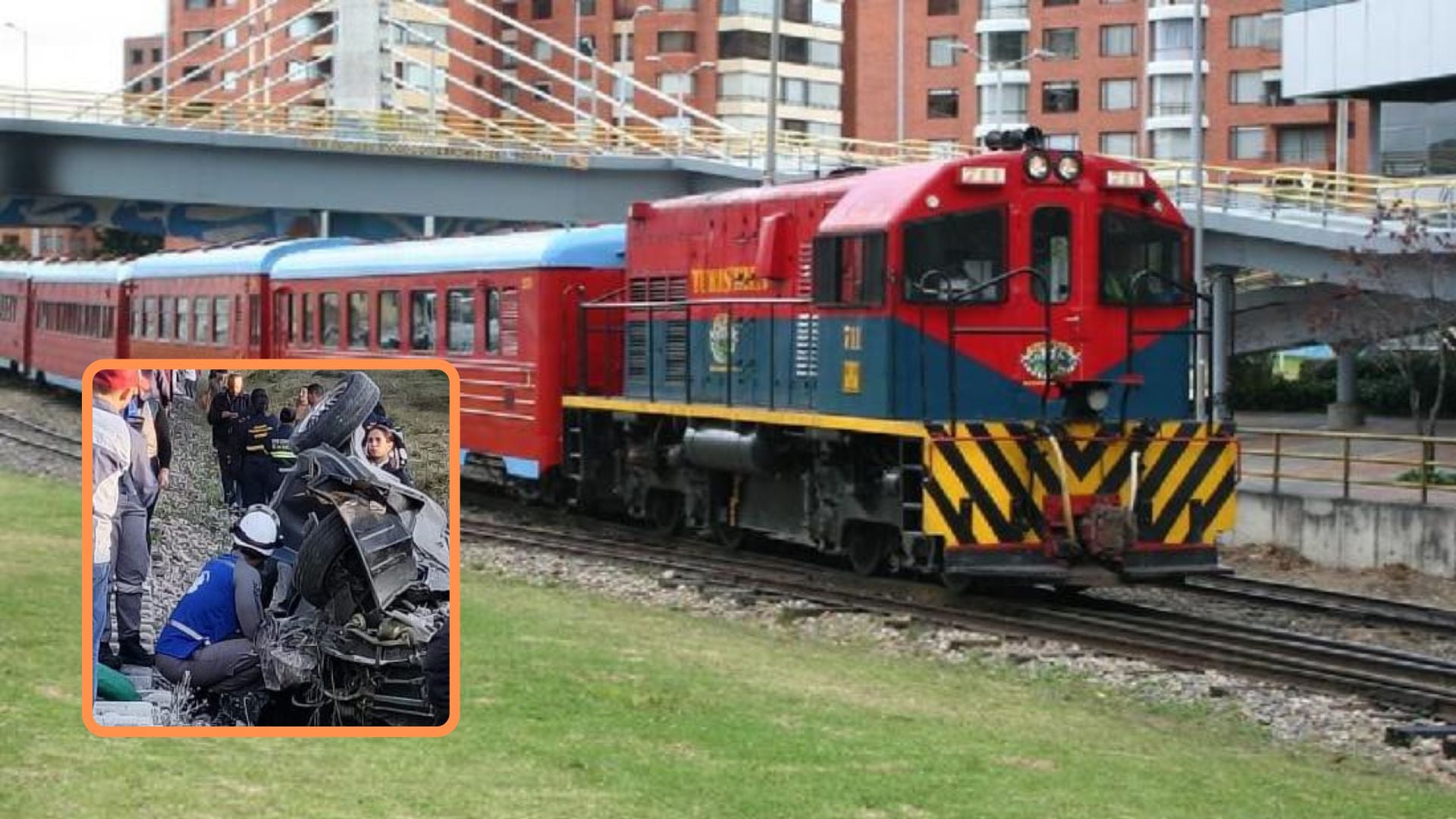 Vehículo particular fue arrollado por el tren de la Sabana en el norte de Bogotá: varias personas quedaron atrapadas