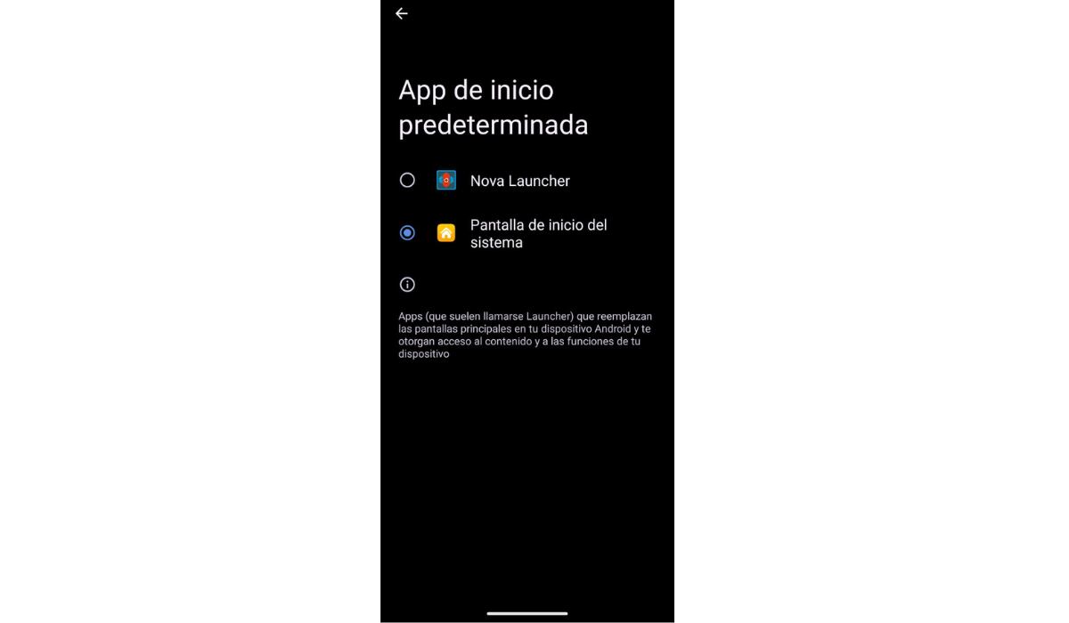 Se debe establecer a Nova Launcher como la app de inicio predeterminada. (Nova Launcher)