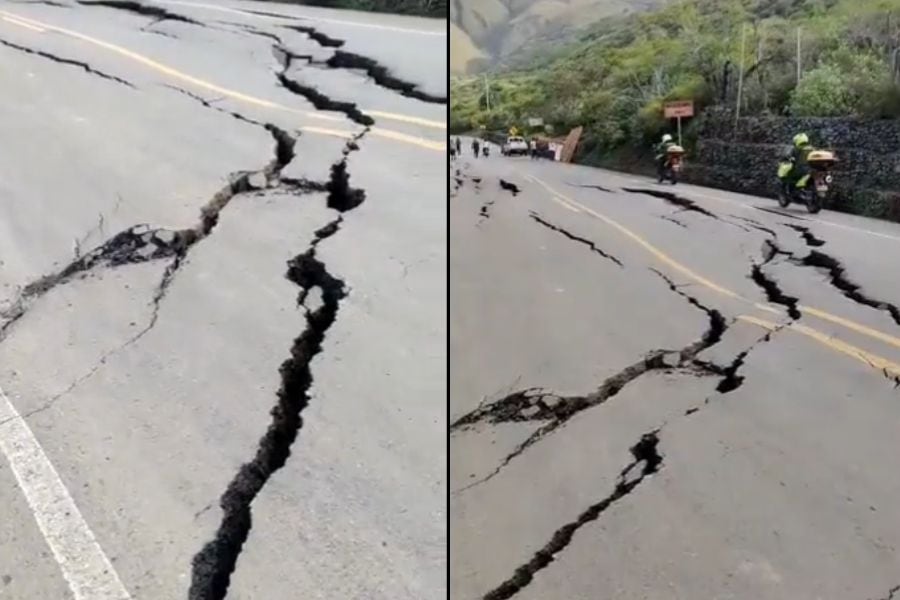 Vía Cali - Buenaventura agrietada a la altura de Dagua