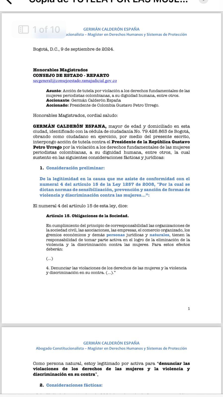 Tutela contra el presidente Gustavo Petro por referirse a las periodistas como "muñecas de la mafia" - crédito Consejo de Estado