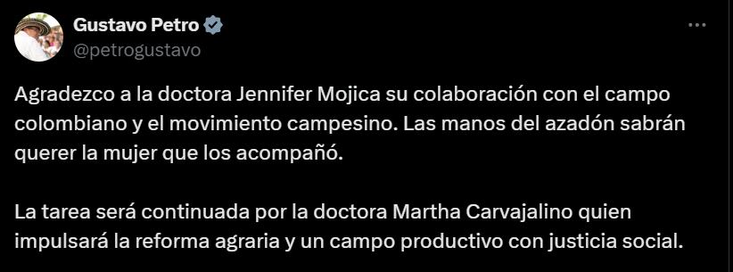 Petro anuncia nueva ministra de Agricultura - crédito @petrogustavo