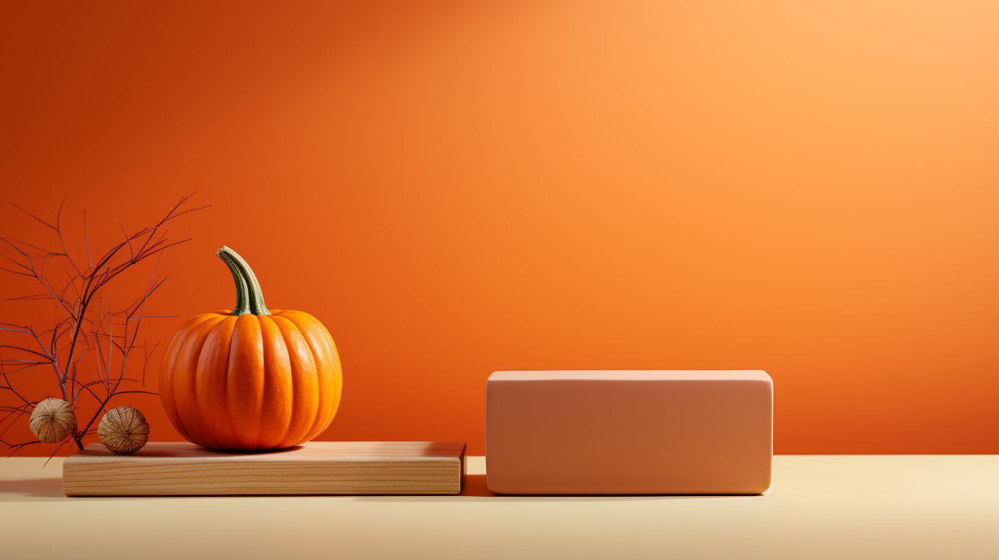 Composición estratificada de Halloween Calabaza minimalista en fotografía comercial Fotografía de Halloween con degradado naranja Composición de mesa con pequeña caja y calabaza,(Imagen ilustrativa Infobae) - visualesIA