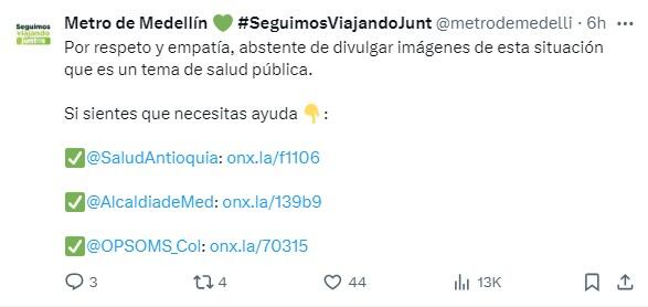 Publicación del Metro de Medellín