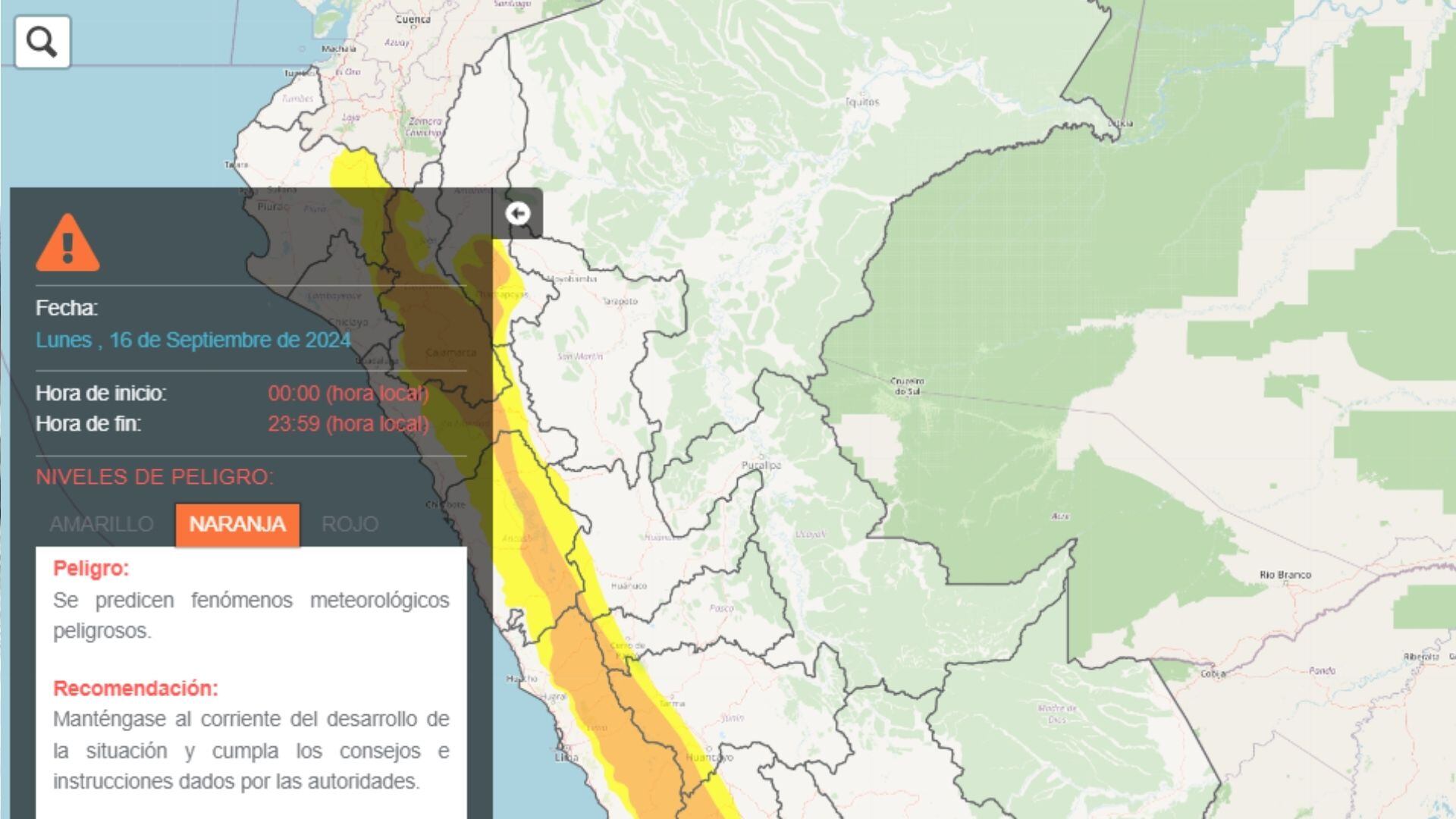 El Senamhi informó que los avisos meteorológicos son pronósticos de carácter preventivo ante eventos severos.