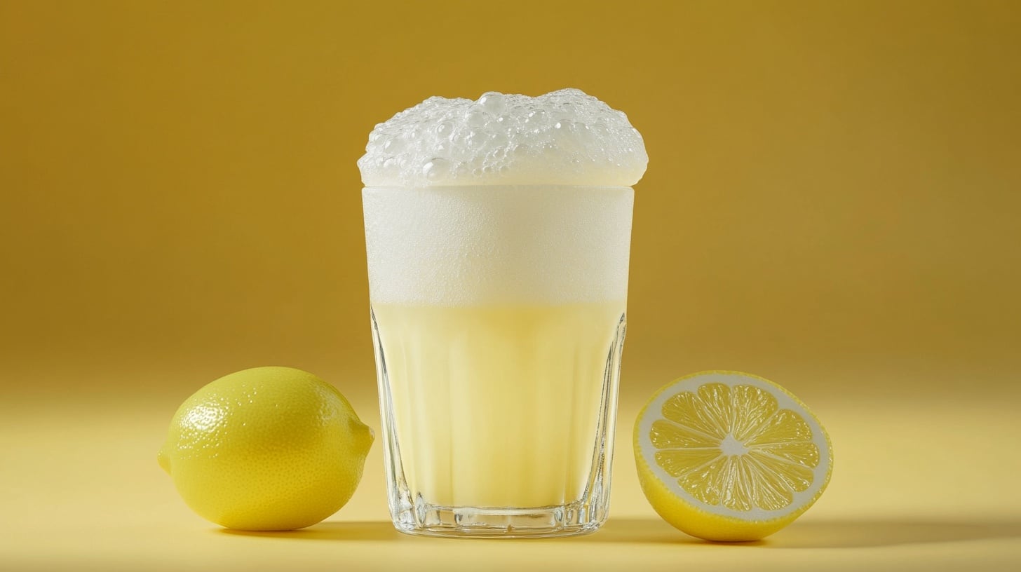 Bebida blanquecina con mucha espuma, hecha con jugo de limón amarillo y agua, refrescante y espumosa. - (Imagen Ilustrativa Infobae)