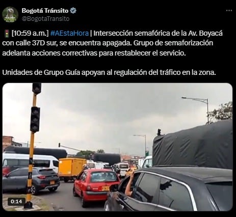 Se presenta congestión en Engativá por fallas en el servició de semaforización .- crédito @BogotaTransito/X