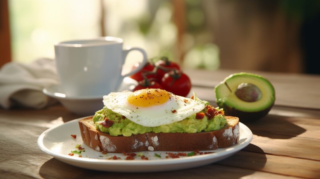 Desayuno palta tostadas jamón crudo café queso huevo