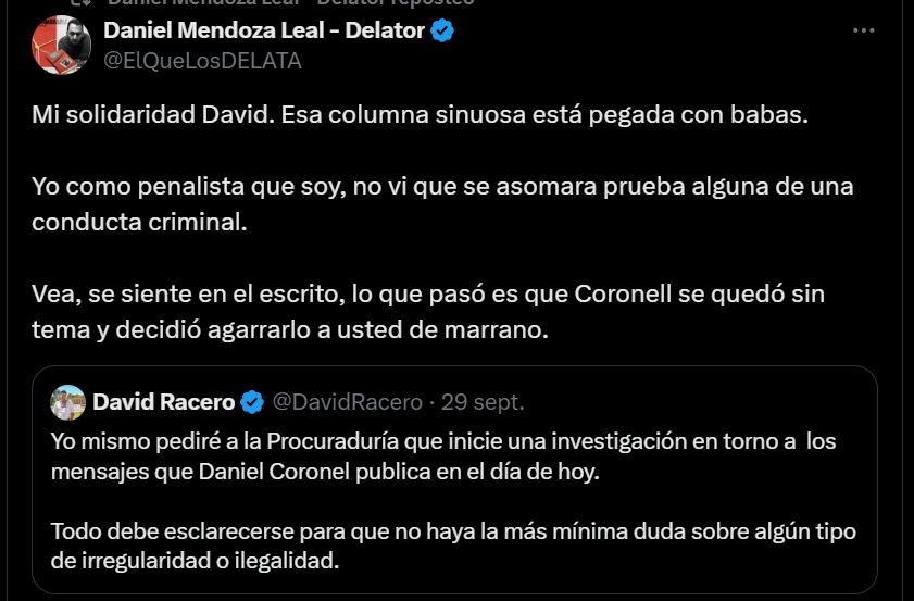 Daniel Mendoza criticó columna de Daniel Coronell - crédito X