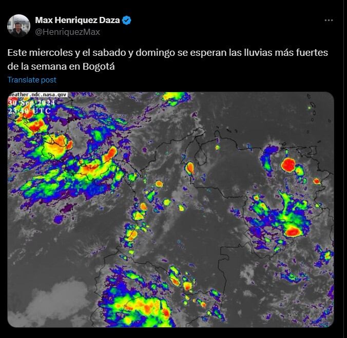 Max Henríquez, meteorólogo destacado, compartió los pronósticos de lluvias a través de su cuenta en X - crédito @HenriquezMax/X