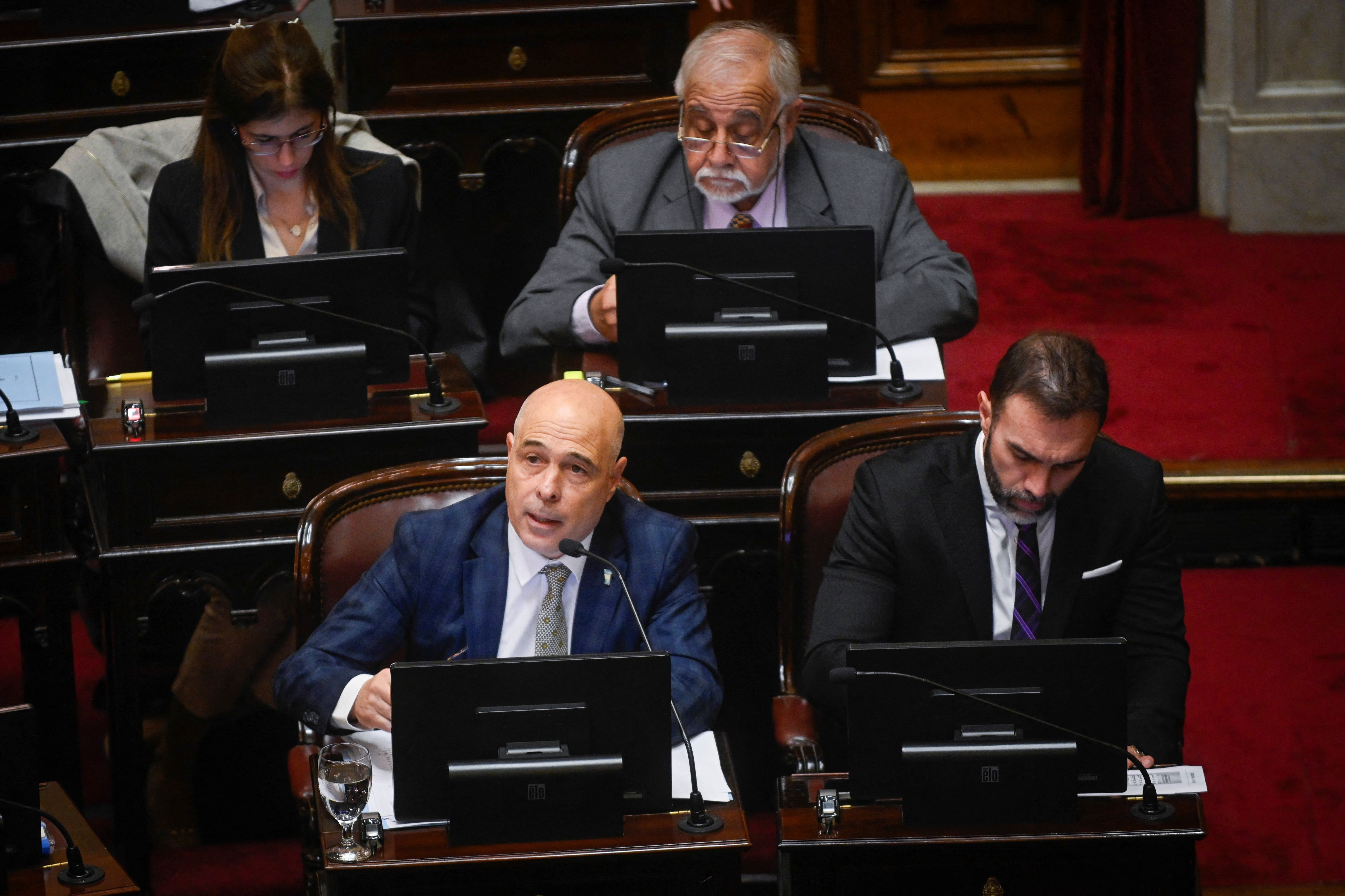 Argentinian Senator Bartolome Esteban Abdala, block chief of La Libertad Avanza, speaks, as lawmakers meet to debate Argentina's President Javier Milei's economic reform bill, known as the "omnibus bill", at the National Congress in Buenos Aires, Argentina June 12 2024. REUTERS/Mariana Nedelcu