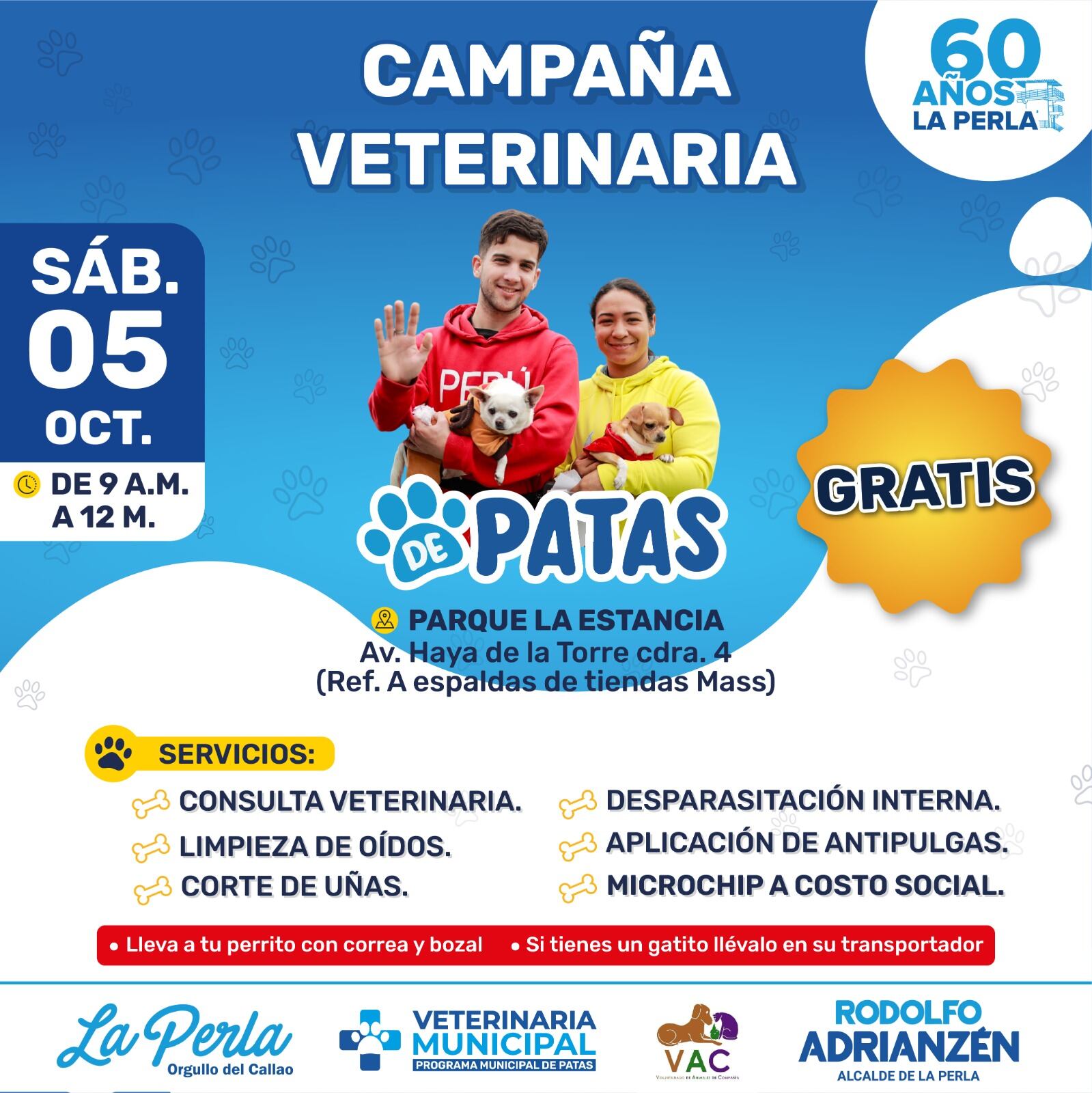 Campaña veterinaria gratuita en La Perla para este sábado 5 de octubre. (Foto: Facebook/@ MunicipalidaddeLaPerla)