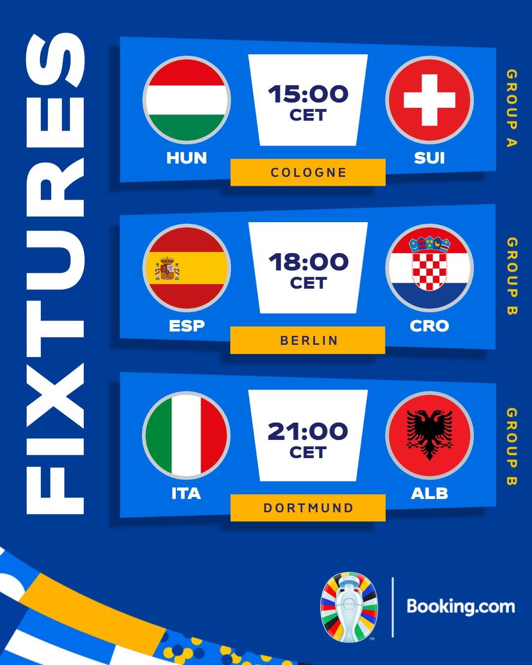 La programación de la Eurocopa 2024 del sábado 15 de junio.