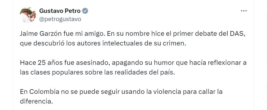 Gustavo Petro se refirió a la muerte de Jaime Garzón y lo recordó