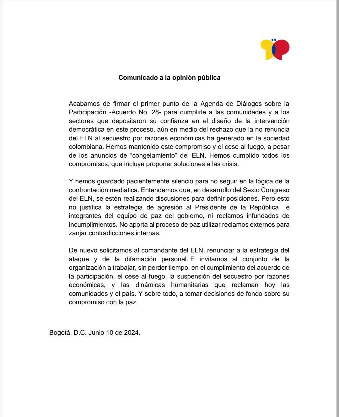 La Delegación de Paz del Gobierno le respondió a Antonio García, comandante del ELN