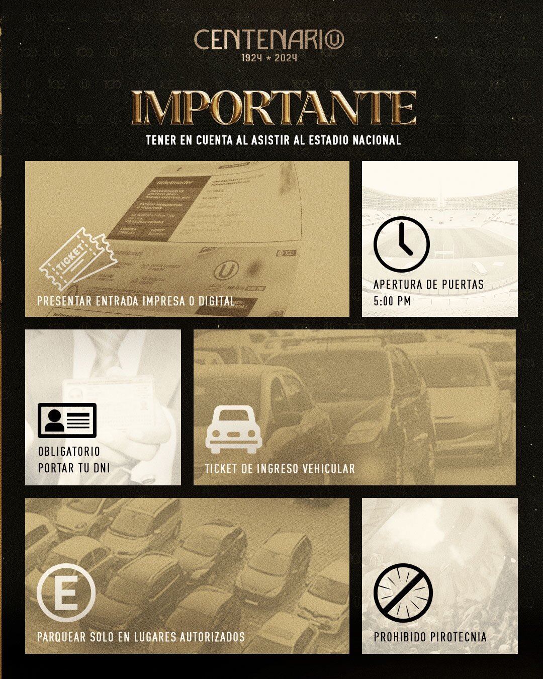 Información necesaria para ingresar al Estadio Nacional para el partido entre Universitario y UTC.