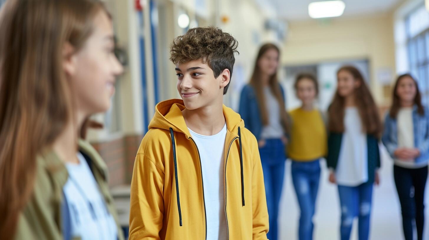 Grupo de adolescentes sonriendo y acogiendo a un nuevo amigo en su círculo, mostrando un ambiente de aceptación y camaradería. La fotografía destaca el impacto positivo de la integración social en la salud mental de los jóvenes y el papel crucial del apoyo emocional en la escuela. (Imagen ilustrativa Infobae)