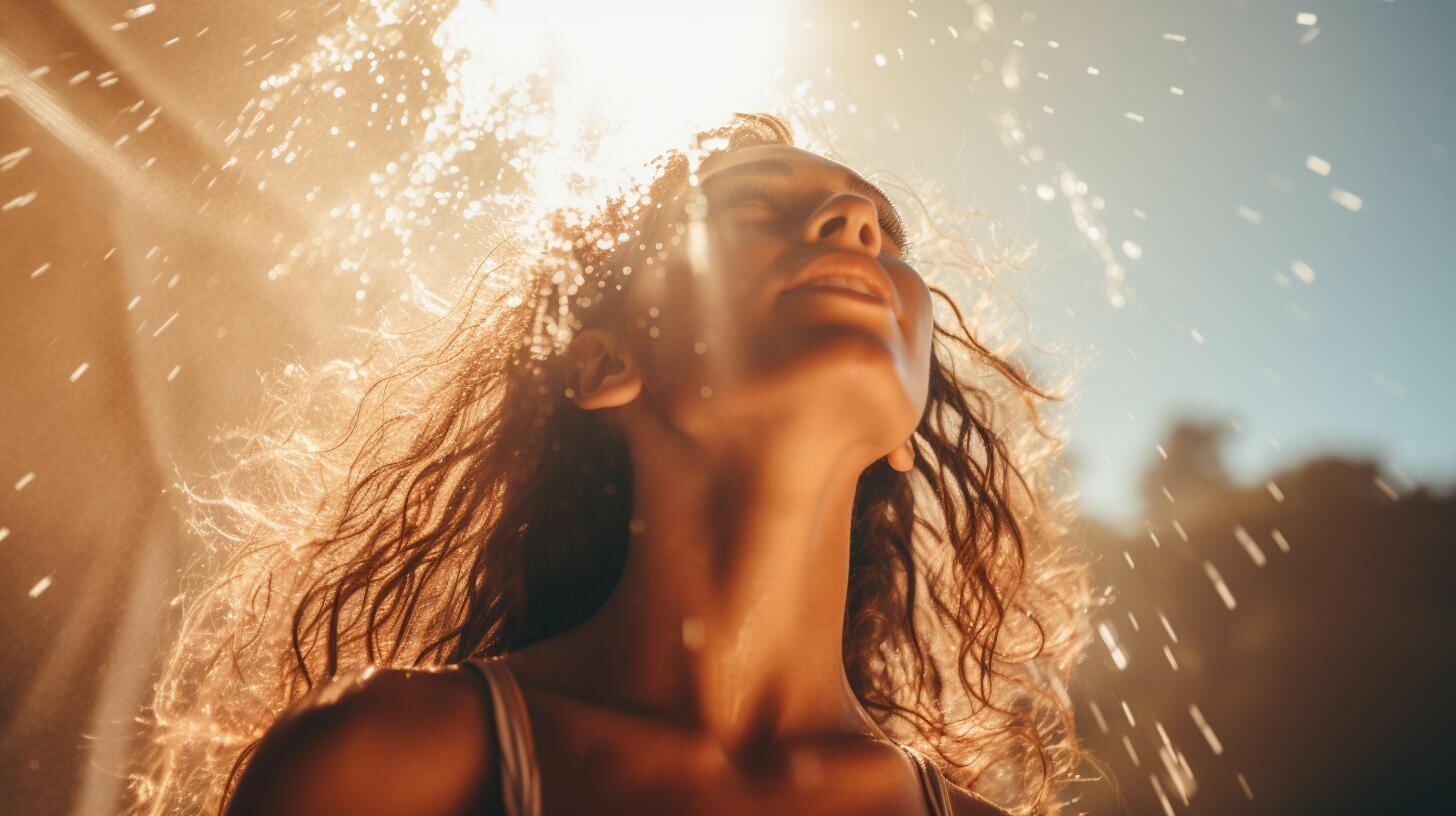 Imagen refrescante: mujer disfrutando del agua para combatir las altas temperaturas en un día caluroso de verano. Una elección saludable y revitalizante para cuidar del bienestar en climas extremos. (Imagen Ilustrativa Infobae)