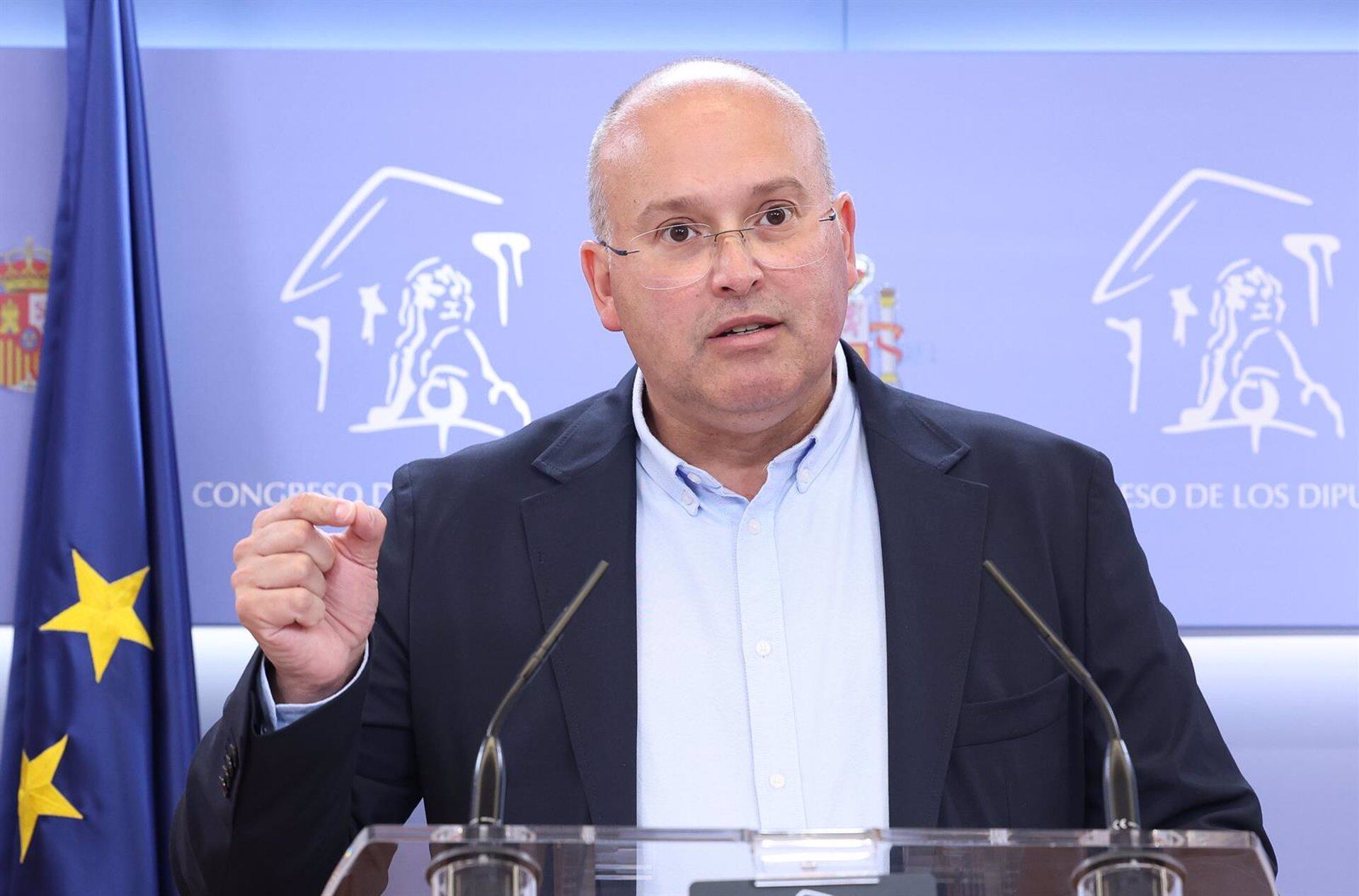 El portavoz del PP en el Congreso, Miguel Tellado, durante una rueda de prensa en el Congreso de los Diputados, a 2 de julio de 2024, en Madrid. (Marta Fernández Jara/Europa Press)