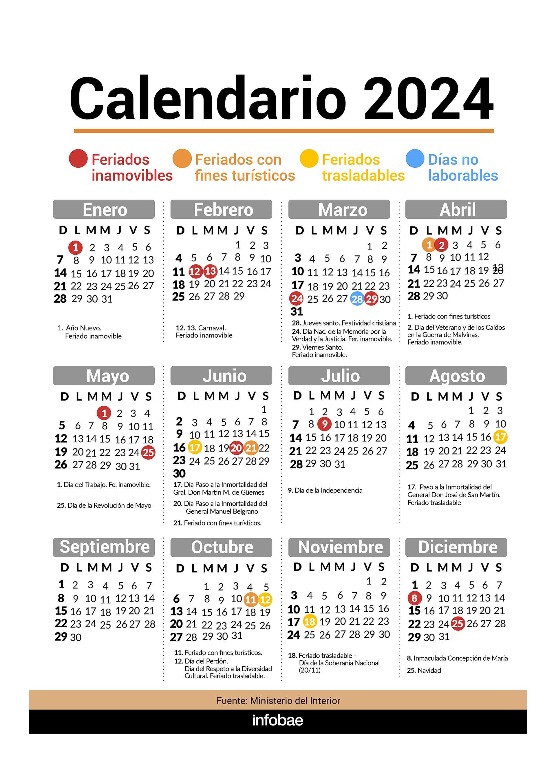 calendario de feriados para el 2024