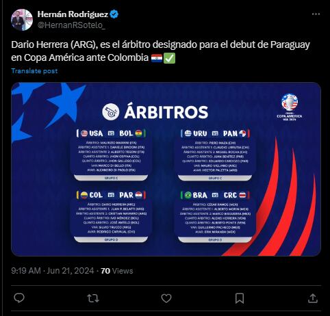 Designación de los partidos del Grupo C y Grupo D de la Copa América.