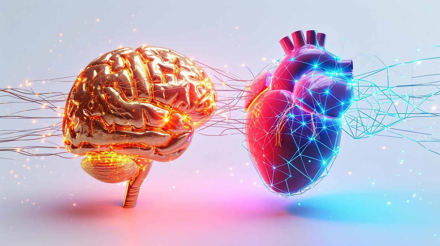 Ilustración vibrante que muestra un cerebro y un corazón interconectados, simbolizando la unión entre el pensamiento y la emoción para un bienestar integral. Esta imagen transmite la idea de que el cuidado de la salud mental y emocional, a través de prácticas como el mindfulness y la terapia, es esencial para el auto cuidado y la calidad de vida. (Imagen ilustrativa Infobae)