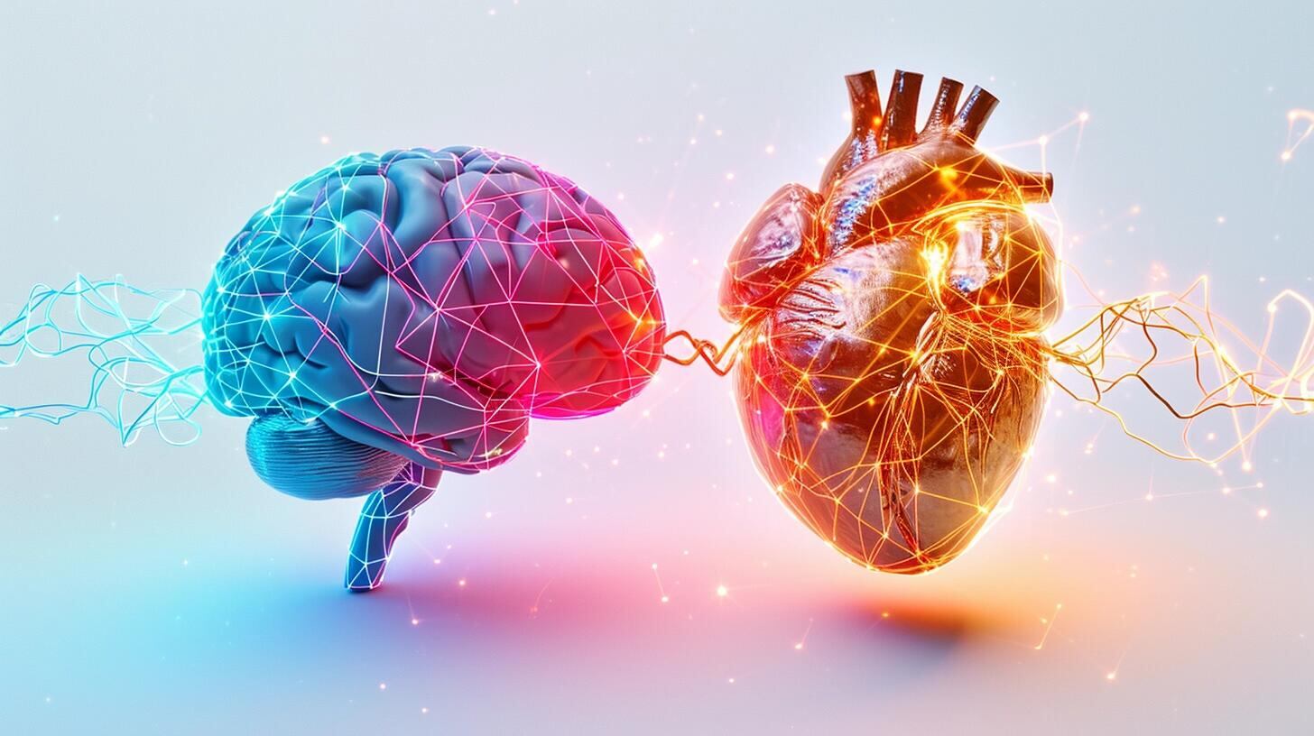 Ilustración vibrante que muestra un cerebro y un corazón interconectados, simbolizando la unión entre el pensamiento y la emoción para un bienestar integral. Esta imagen transmite la idea de que el cuidado de la salud mental y emocional, a través de prácticas como el mindfulness y la terapia, es esencial para el auto cuidado y la calidad de vida. (Imagen ilustrativa Infobae)