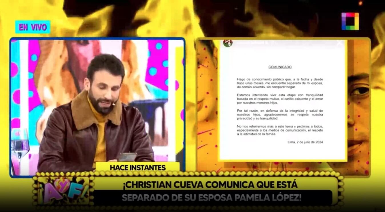 Peluchín critica anuncio de separación de Christian Cueva tras polémica con Pamela Franco. (Captura: Amor y Fuego)