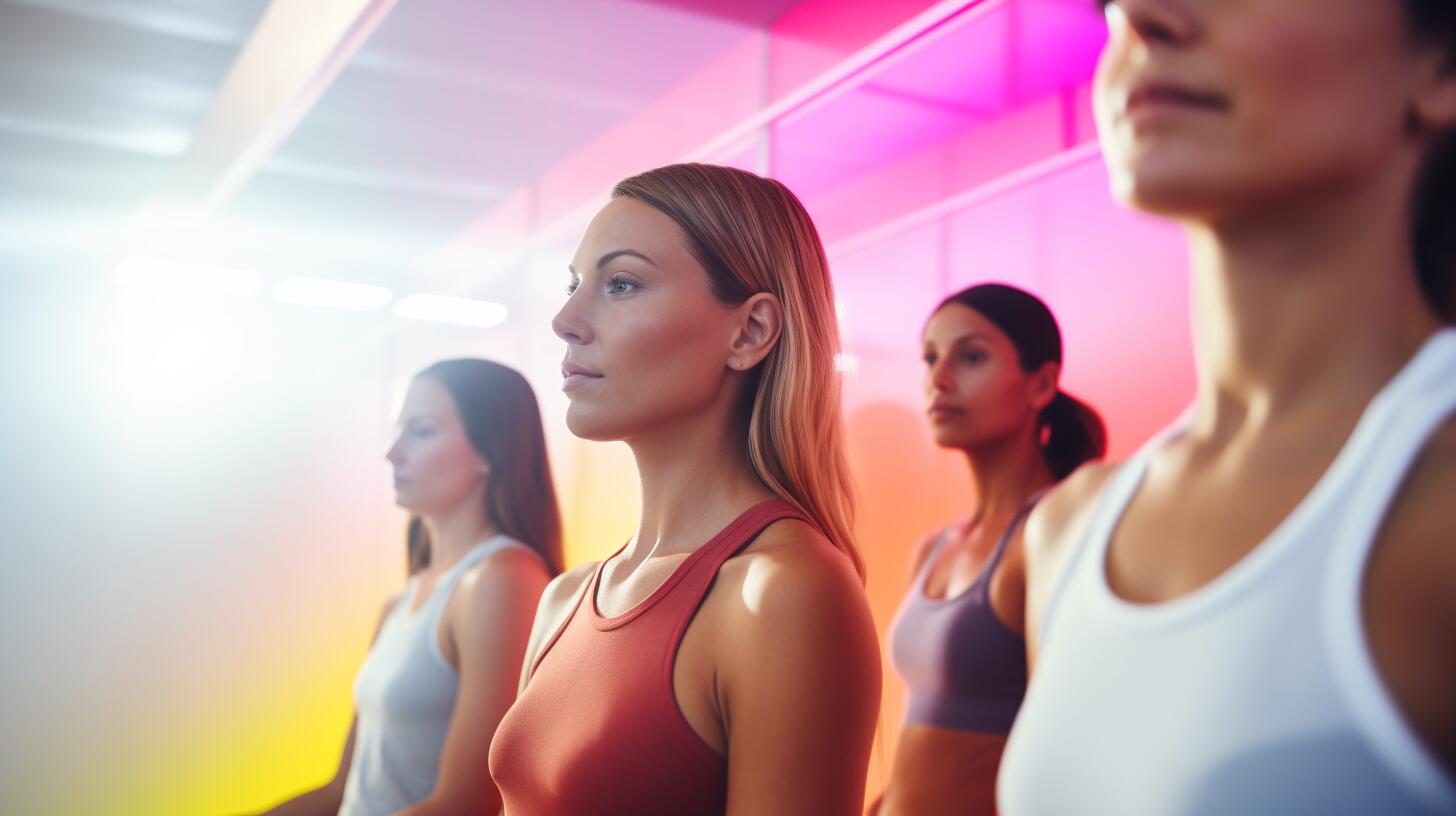 Imagen representativa de mujeres participando en una sesión de yoga en un entorno inspirador y colorido. La práctica incluye meditación, relajación y ejercicios diseñados para mejorar la salud y promover la longevidad. (Imagen ilustrativa Infobae)