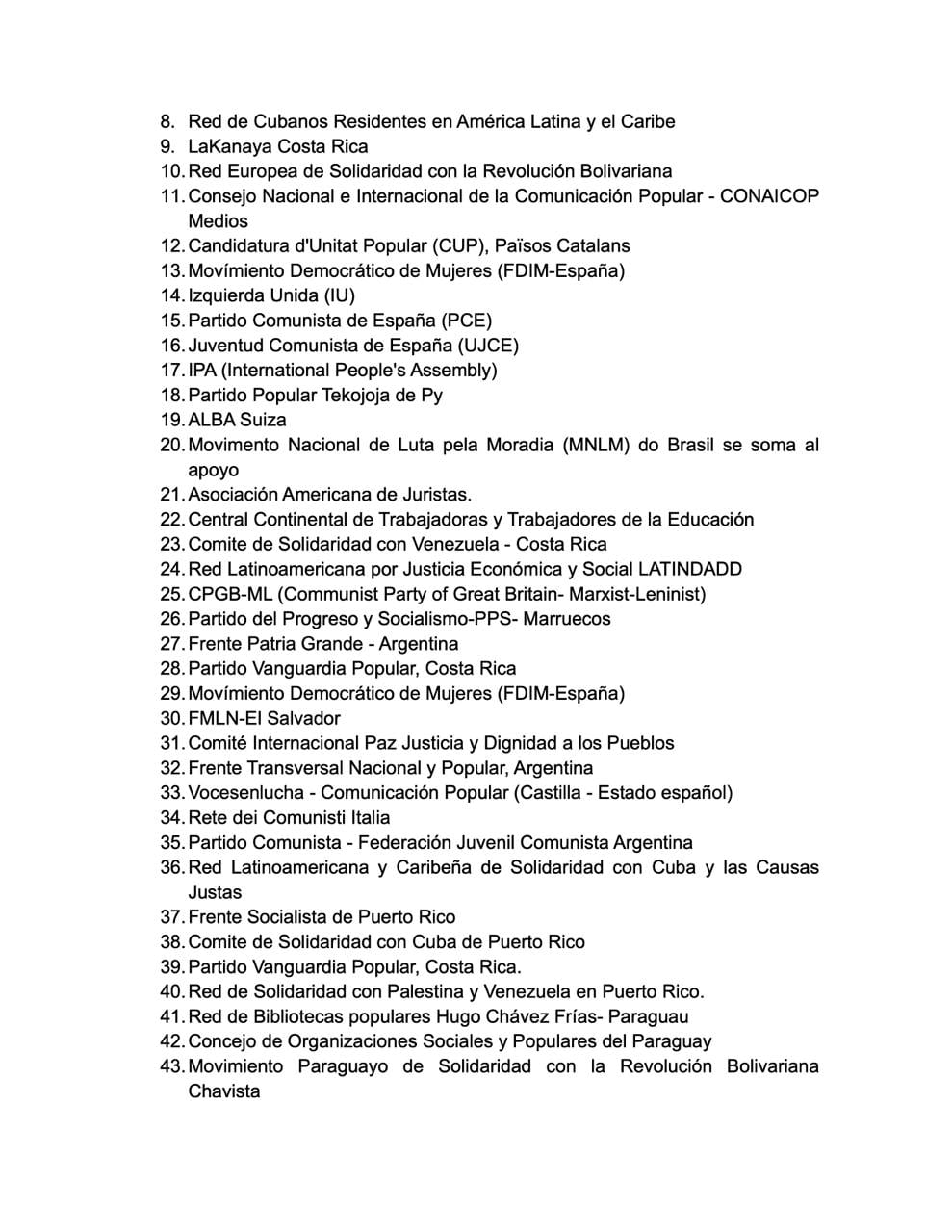 La dictadura de Maduro difundió un listado con más de 100 organizaciones que habrían apoyado al régimen