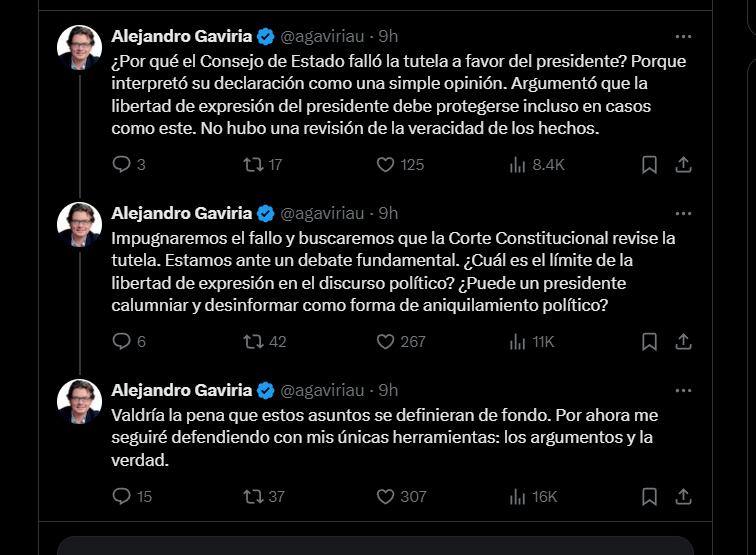 Alejandro Gaviria afirmó que impugnará el fallo del Consejo de Estado - crédito @agaviriau/X