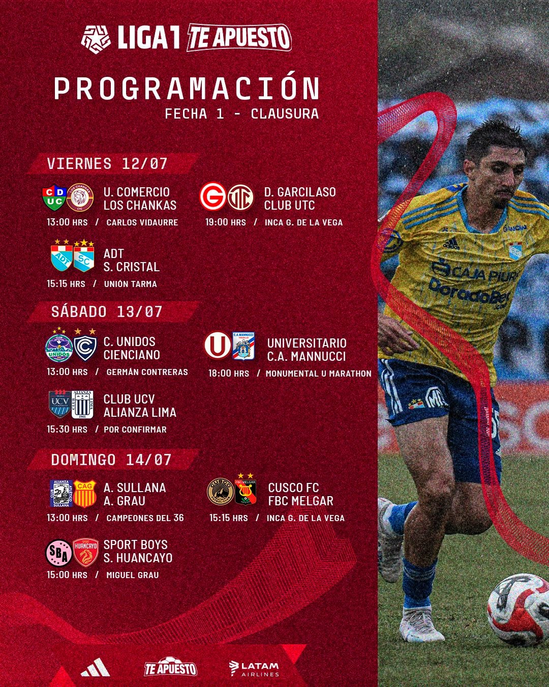 Programación de la fecha 1 del Torneo Clausura 2024.