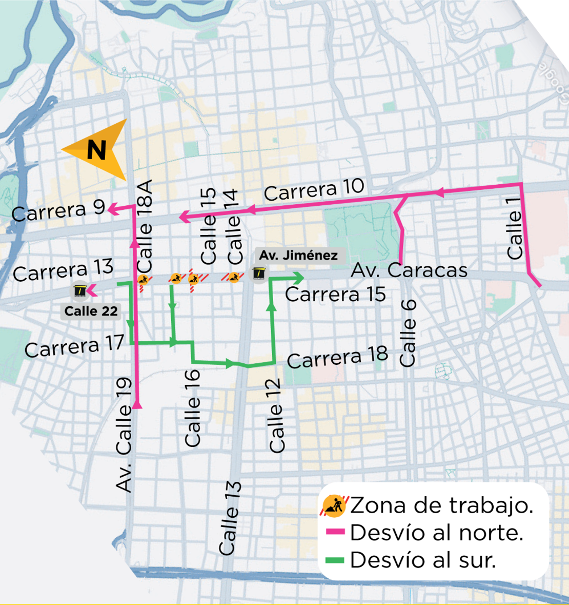 Las calles 14 y 18a entre la avenida Caracas y la carrera 15 estarán cerradas 24 horas - crédito Metro de Bogotá