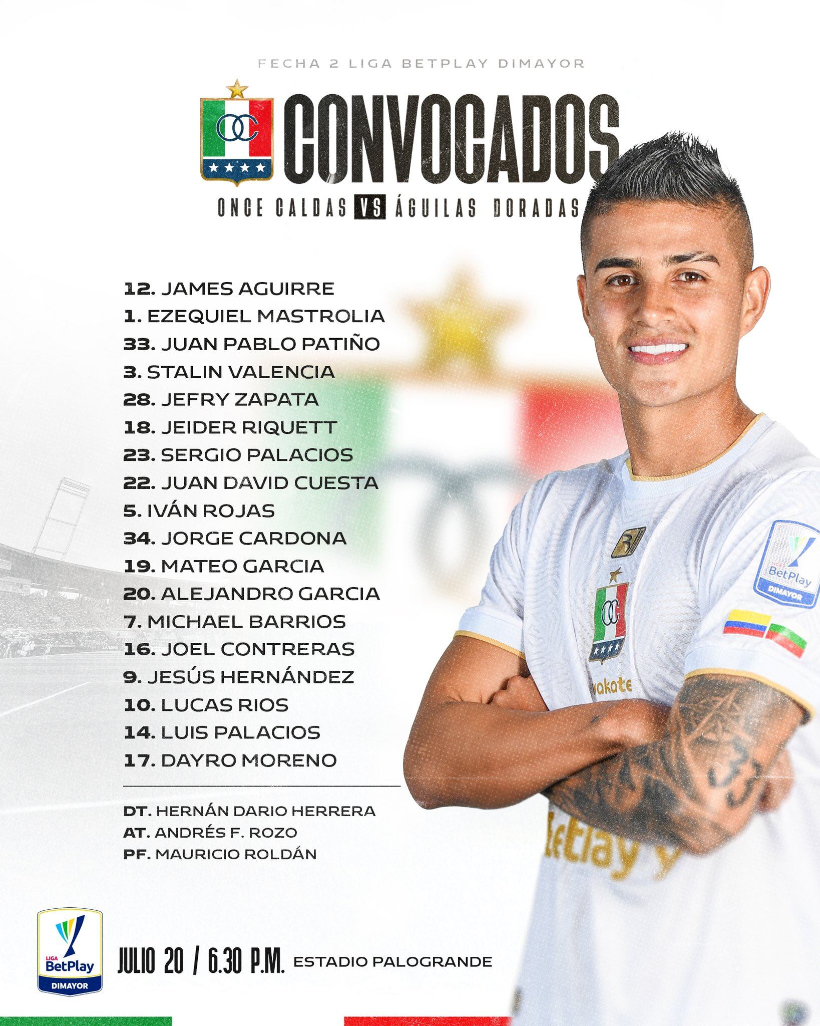 Estos son los convocados del Once Caldas para el partido de esta tarde en el Estadio Palogrande-crédito @oncecaldas/X