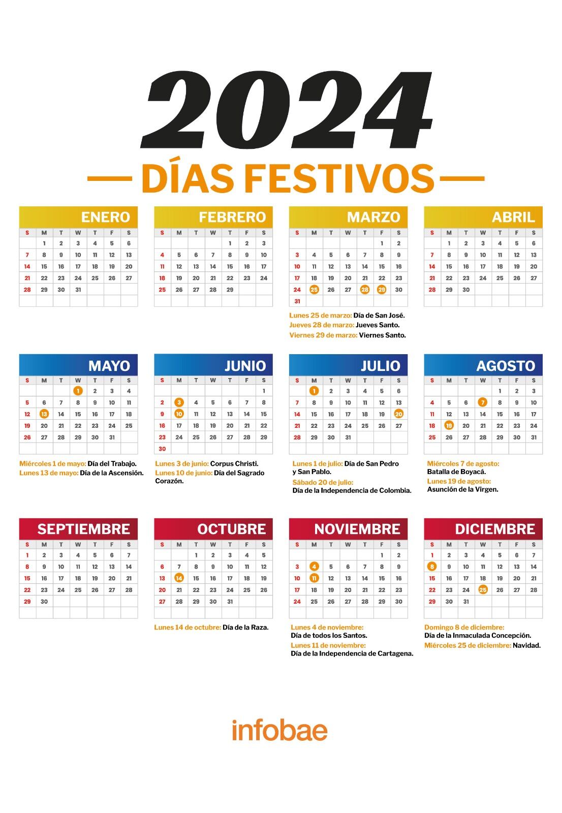 Este es el calendario de Colombia 2024, con sus días festivos - crédito Jesús Avilés/Infobae