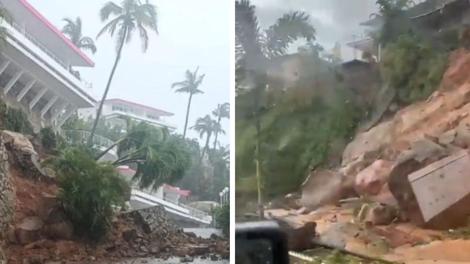 Acapulco sufre estragos del huracán John: se desgaja el cerro donde está el Hotel Brisas