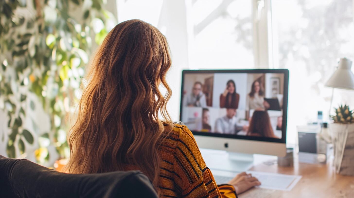 Profesional femenina concentrada en una videollamada de trabajo utilizando una laptop en su departamento, ejemplificando el éxito del teletrabajo. La imagen ilustra la importancia de la conectividad y las herramientas de comunicación online para el trabajo remoto, mostrando una rutina laboral adaptada a los avances tecnológicos y a las necesidades de flexibilidad laboral. (Imagen ilustrativa Infobae)