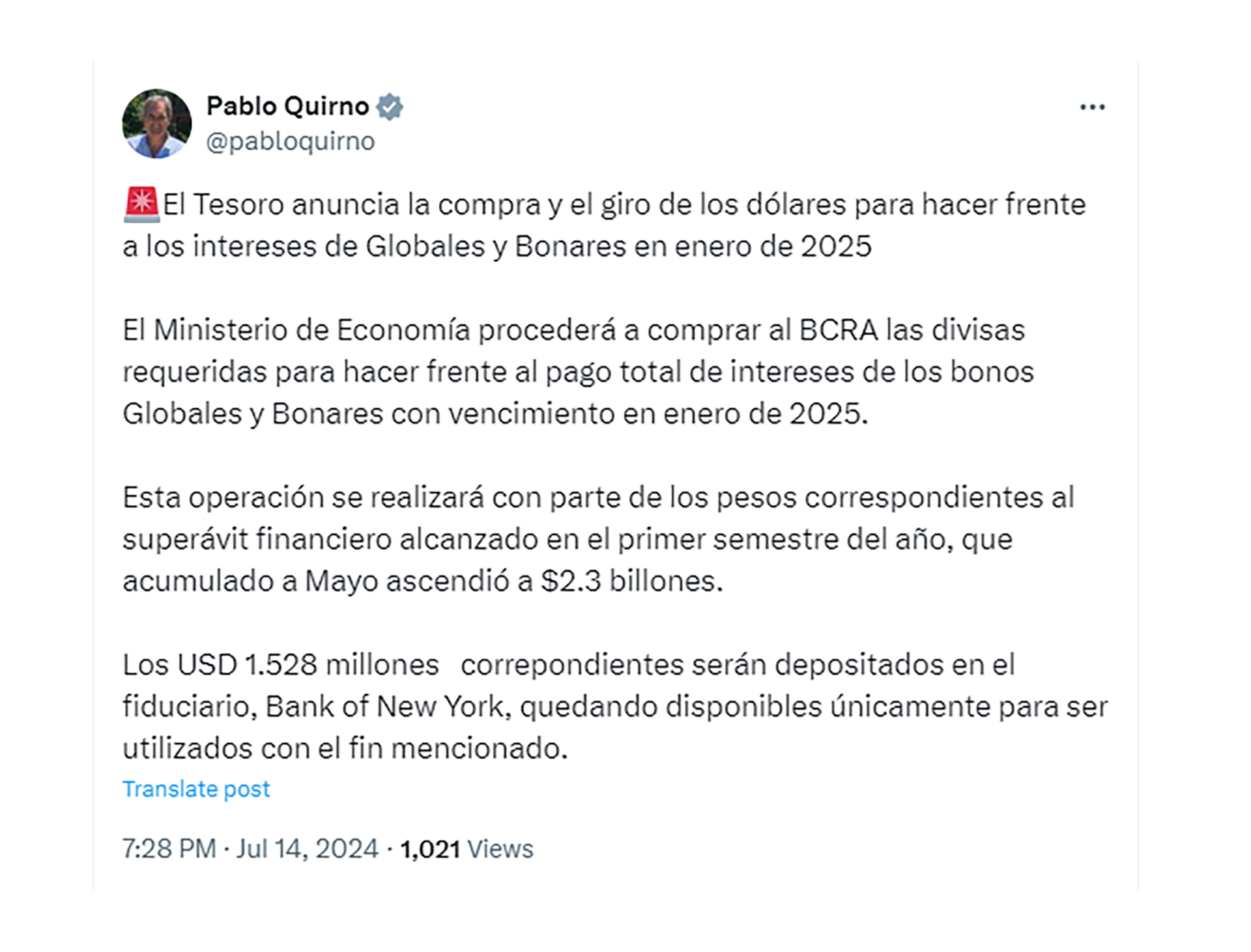 Quirno Economía Dólares Bonos