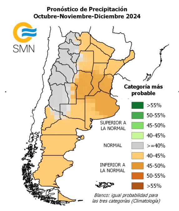 pronóstico trimestral octubre-noviembre-diciembre 2024 precipitaciones