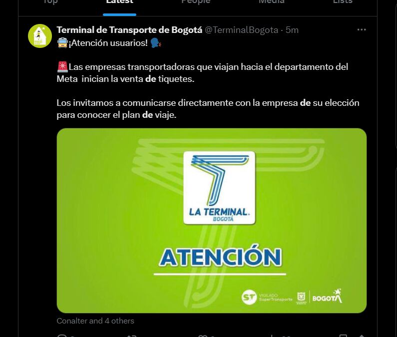 Así comunicó la Terminal de Transportes de Bogotá que se levantó el paro de transportes - crédito @TerminalBogota/X