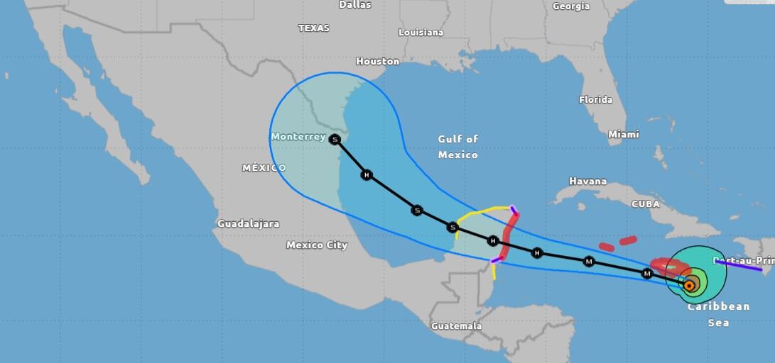 Mapa del avance del Huracán Beryl