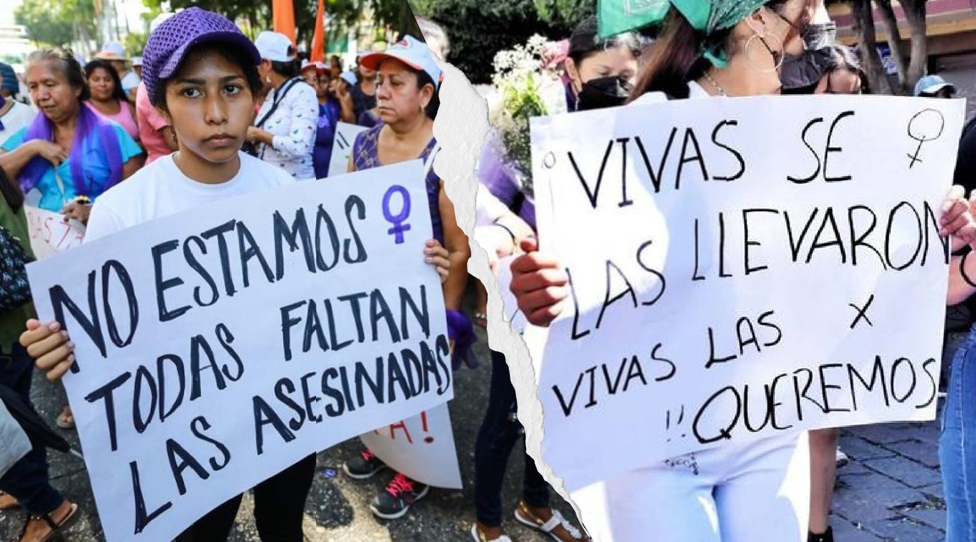 Carteles en contra de la desapareción de mujeres.