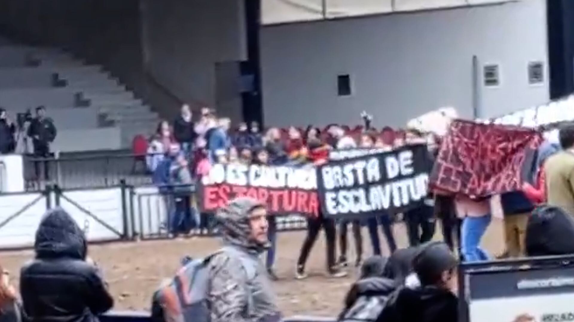 Un grupo de veganos protestaron durante un concurso de caballos