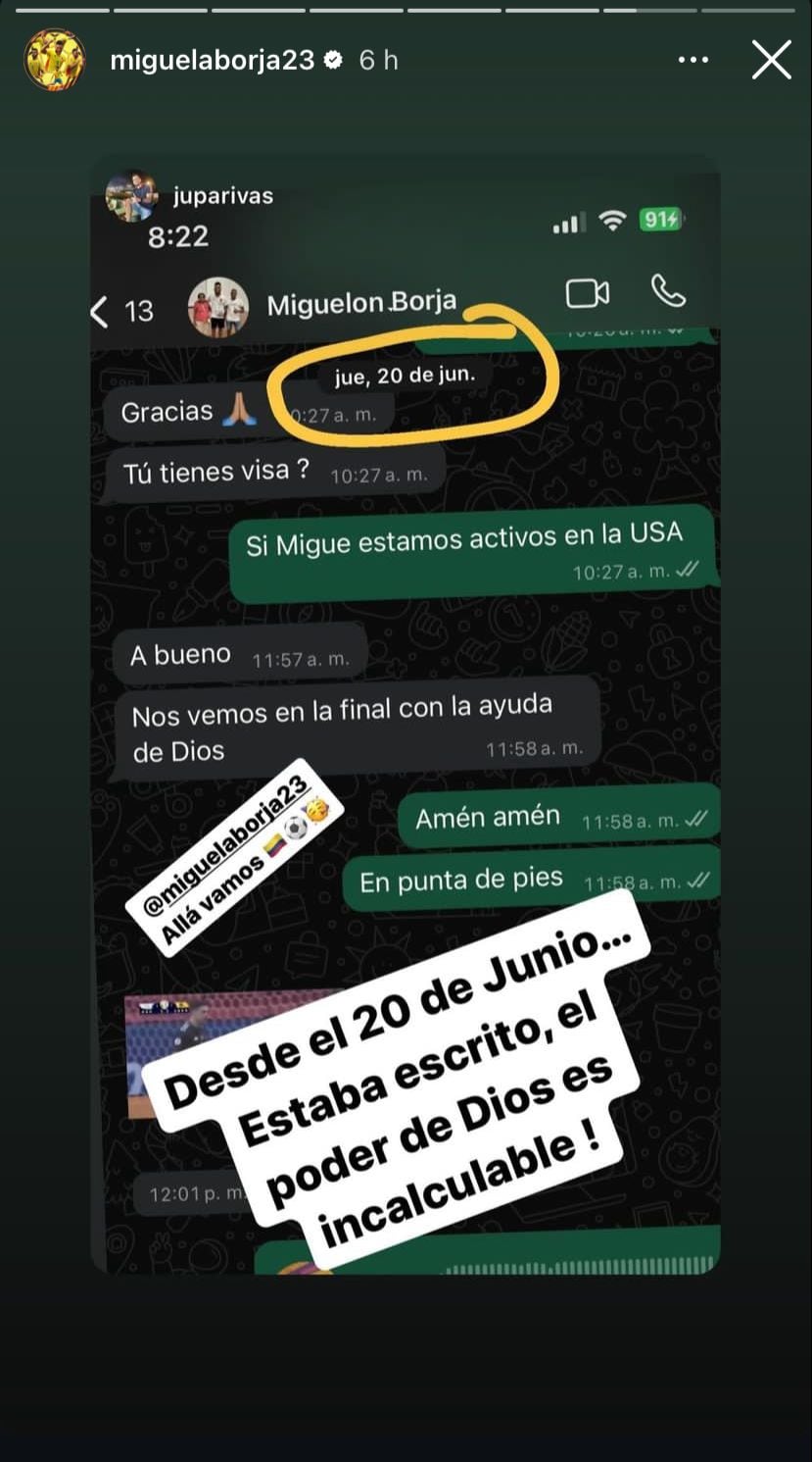 Miguel Borja ya había vaticinado el paso de la selección Colombia a la final de la Copa América - crédito miguelaborja23/ Instagram