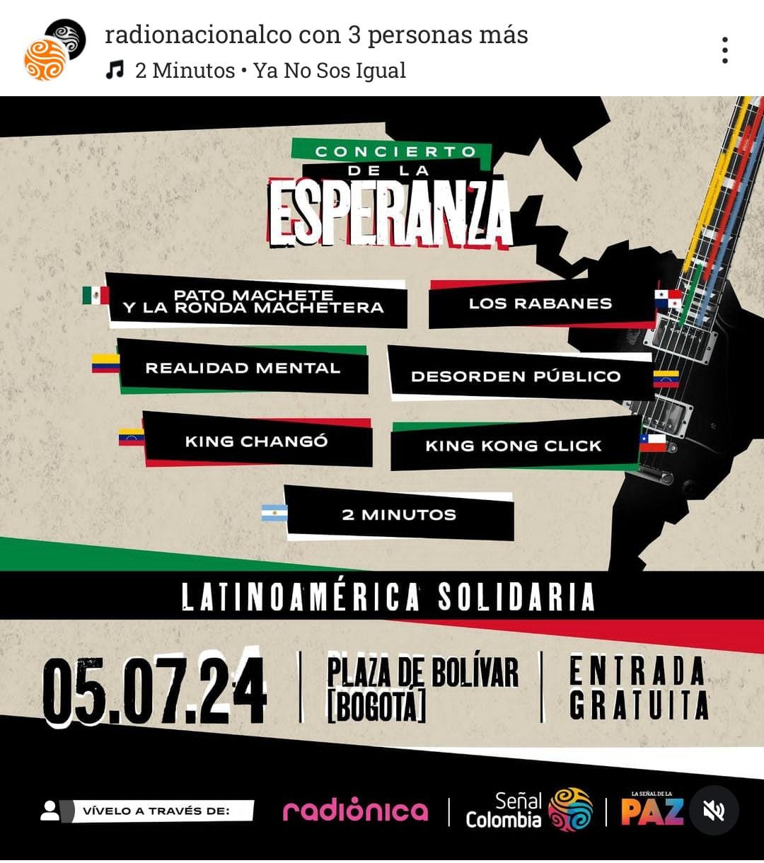 Este es el cartel oficial del festival gratuito Concierto de la Esperanza - crédito Señal Colombia