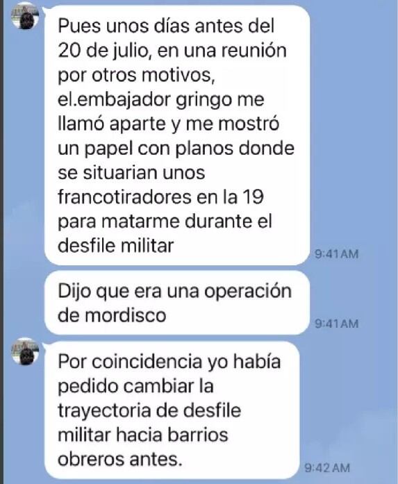 Chat en el que el director de Univisión le informa al presidente Petro sobre el plan para atentar contra su vida - crédito Daniel Coronell/Univisión Investiga