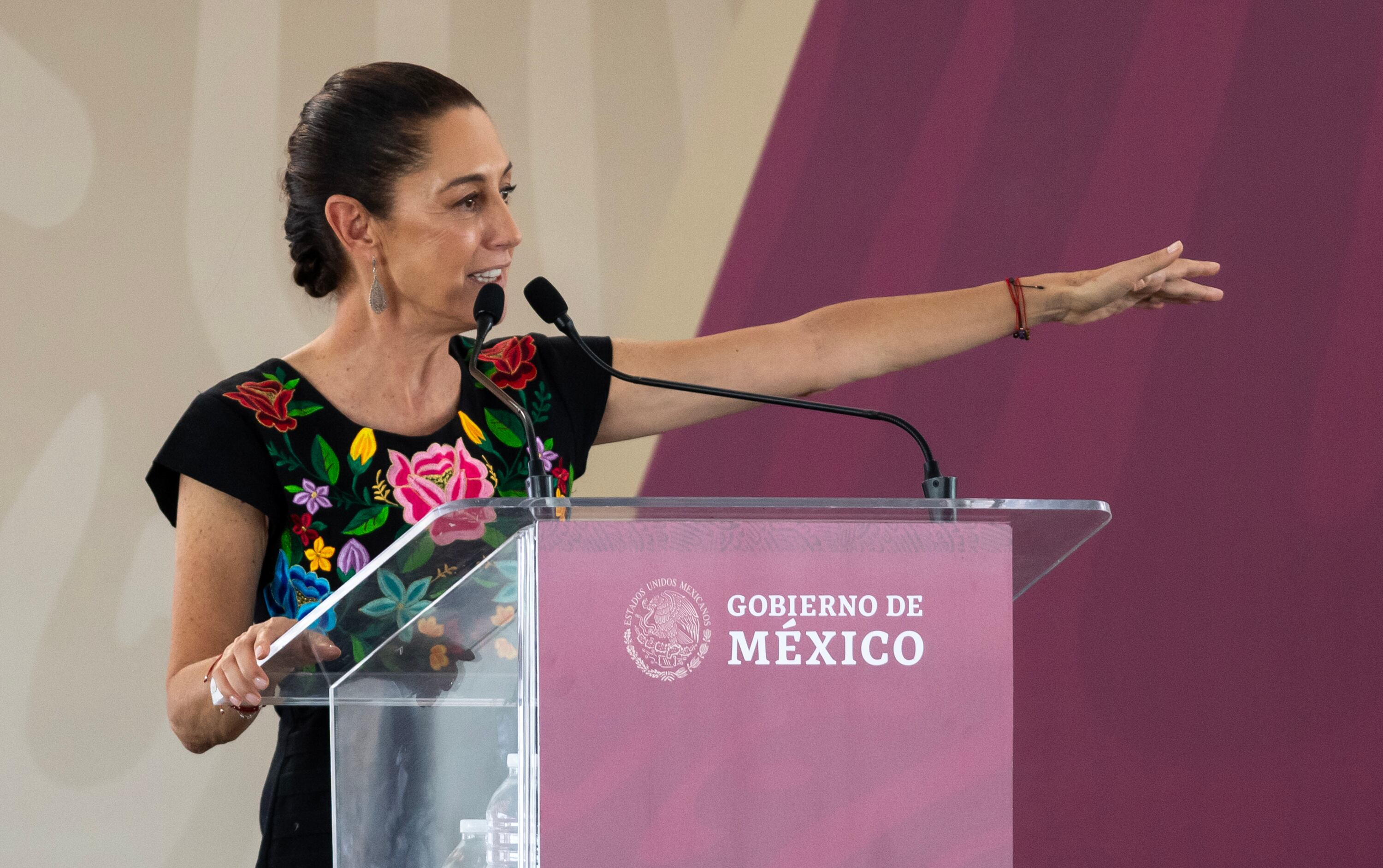 La presidenta electa de México, Claudia Sheinbaum, habla este domingo en un acto político en la ciudad de Monterrey en Nuevo León (México). EFE/Miguel Sierra
