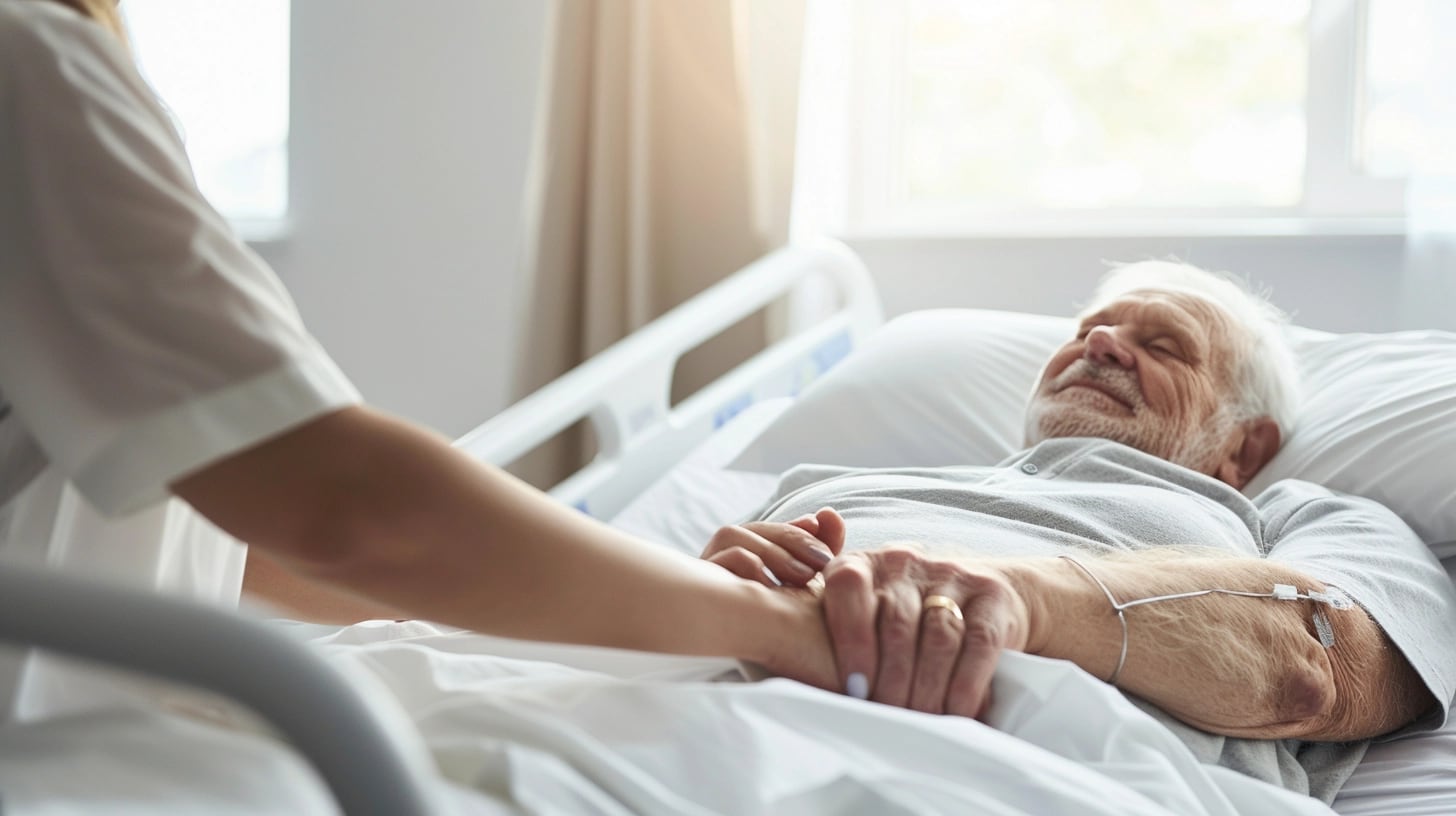 Abuelo paciente internado en hospital, recibiendo apoyo y cuidados de un profesional de la salud. La fotografía destaca la empatía y la conexión humana entre médico y paciente, fundamentales en el tratamiento y la recuperación de enfermedades. Palabras clave: paciente internado, profesional de la salud, empatía, conexión humana, tratamiento, recuperación, abuelo, cuidados médicos, apoyo emocional, hospital. (Imagen ilustrativa Infobae)