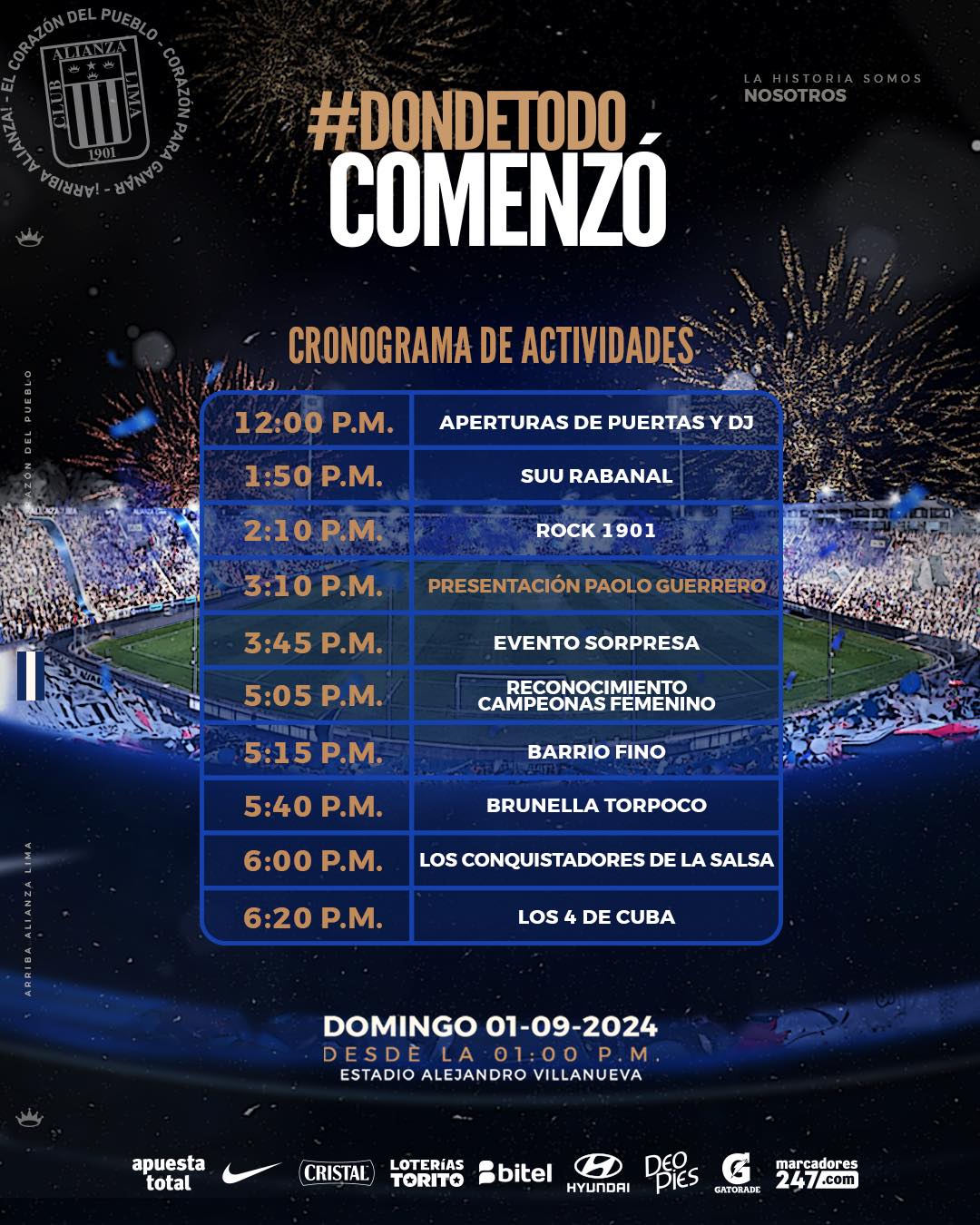 Cronograma de actividades de la presentación de Paolo Guerrero en Alianza Lima.